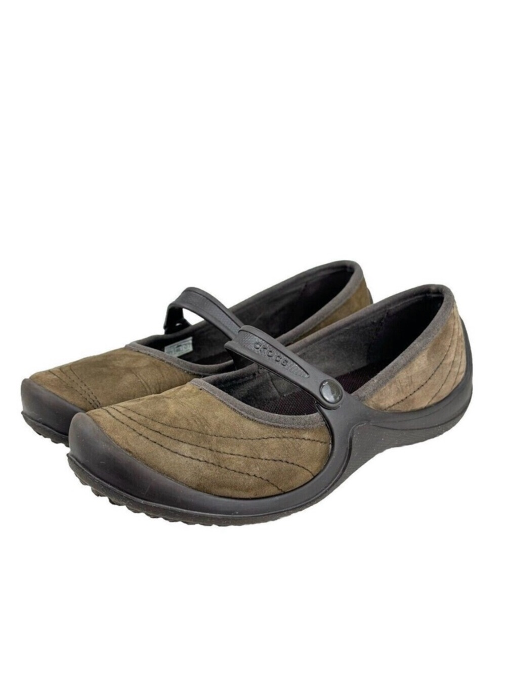 Crocs Mary Jane Comfort Slip On Women’s 8 Brown Nubuck Leather Flats Walking